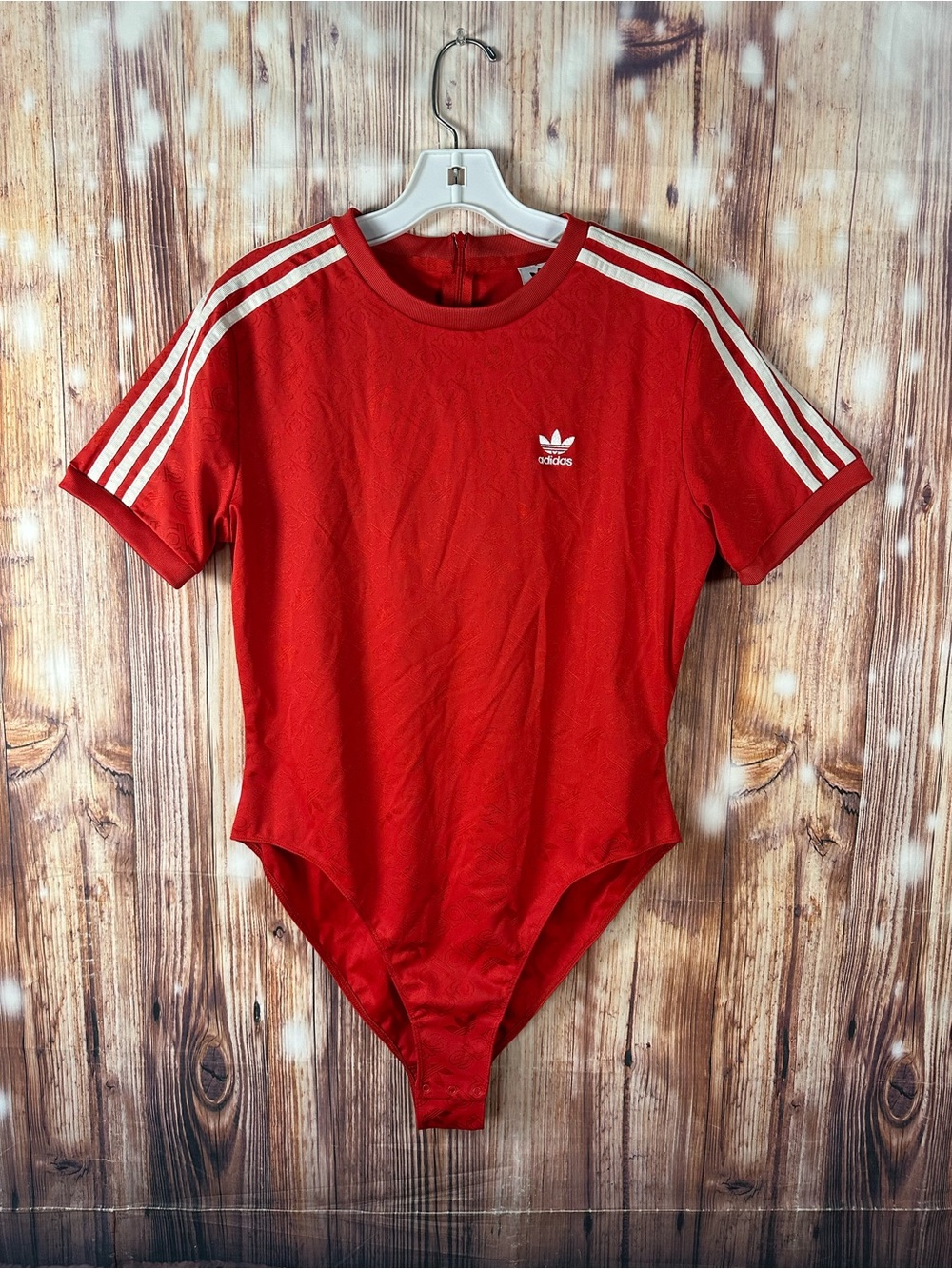 Adidas Red Jacquard Short Sleeve Bodysuit Size Large